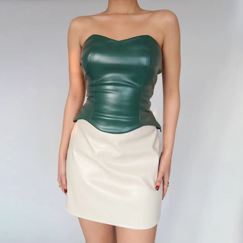 Women's Summer Fashion Hot Girl Leather Tube Top Vest