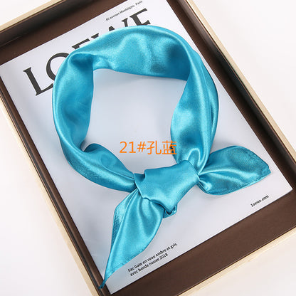 Solid Color Square Scarf Artificial Silk Small Square Towel