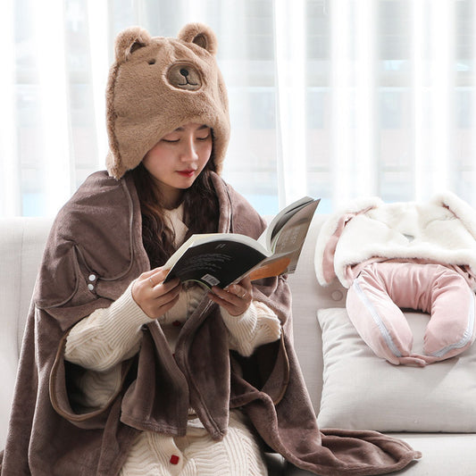 Multifunctional Cartoon Hooded U-shape Pillow Neck Pillow Office Nap Shawl