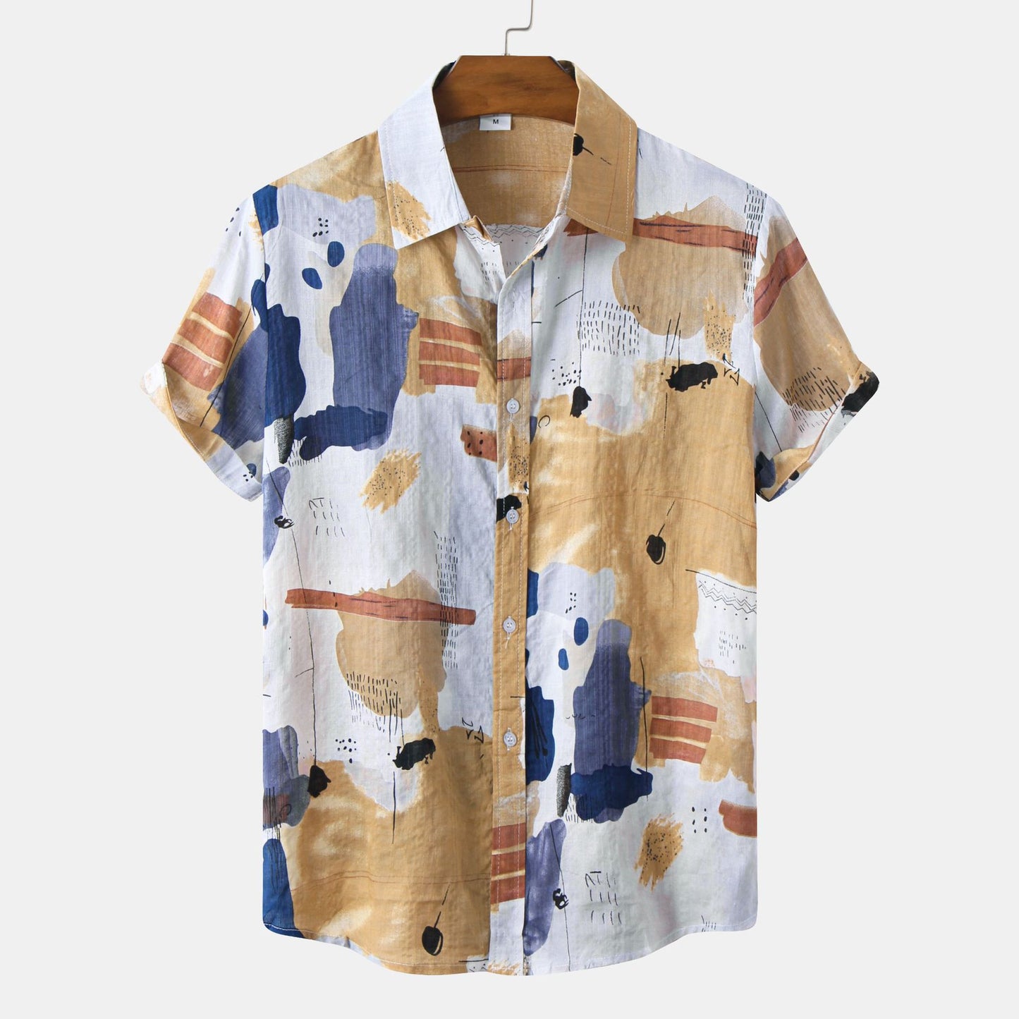 New Hawaiian Men's Cardigan Cotton Linen European And American Men's Shirt Printed Short Sleeve Shirt