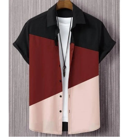 Fashion Trendy Men's Shirt Digital Printing Casual Breathable Stand Collar Short Sleeve