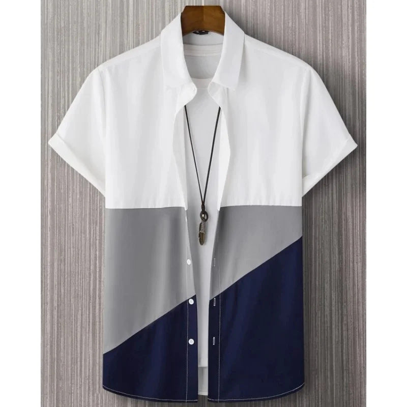 Fashion Trendy Men's Shirt Digital Printing Casual Breathable Stand Collar Short Sleeve